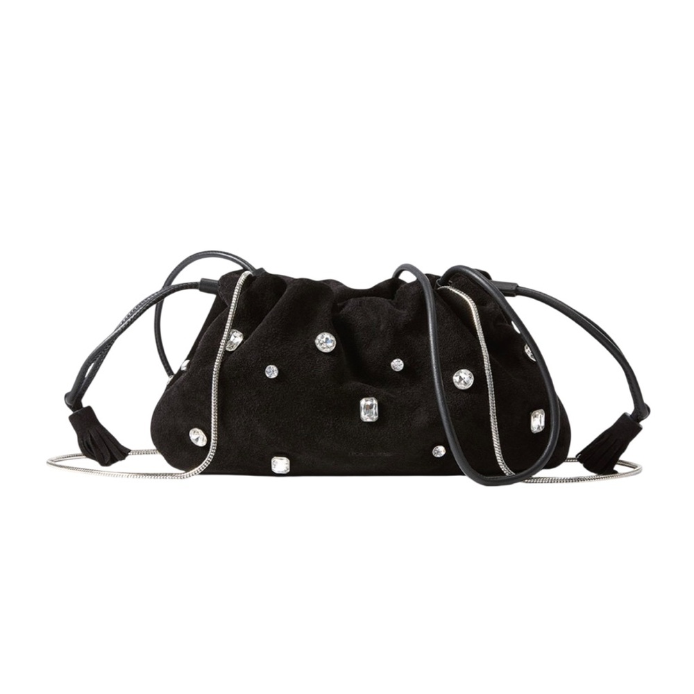 Veronica Beard Small Crystal-Studded Suede Clutch Bag - Picture 1 of 8